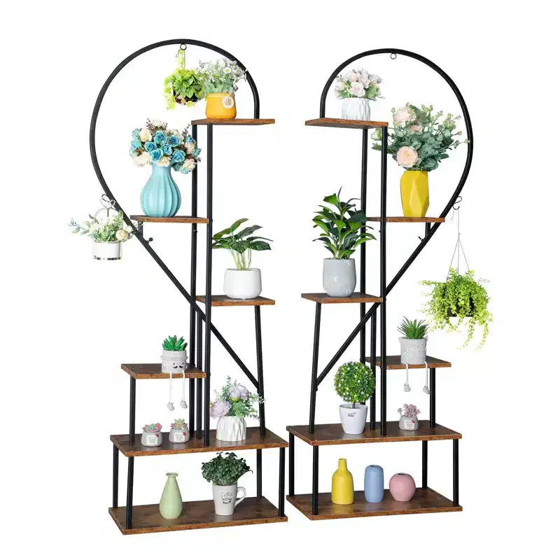 Karl Home 6 ripiani mezzo cuore in ferro e legno supporto per piante vaso di fiori