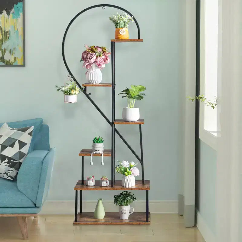 Karl Home 6 ripiani mezzo cuore in ferro e legno supporto per piante vaso di fiori