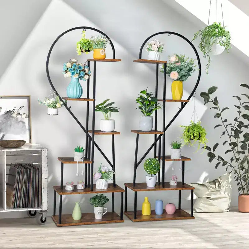 Karl Home 6 ripiani mezzo cuore in ferro e legno supporto per piante vaso di fiori