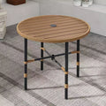 Outdoor Wicker Round Dining Table Plastic Wood Tabletop with 2.2in Umbrella Hole