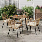 Outdoor Wicker Round Dining Table Plastic Wood Tabletop with 2.2in Umbrella Hole