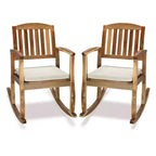 36 in. Acacia Wood Outdoor Rocking Chair with Cushion