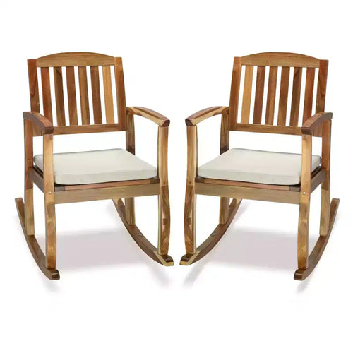 36 in. Acacia Wood Outdoor Rocking Chair with Cushion