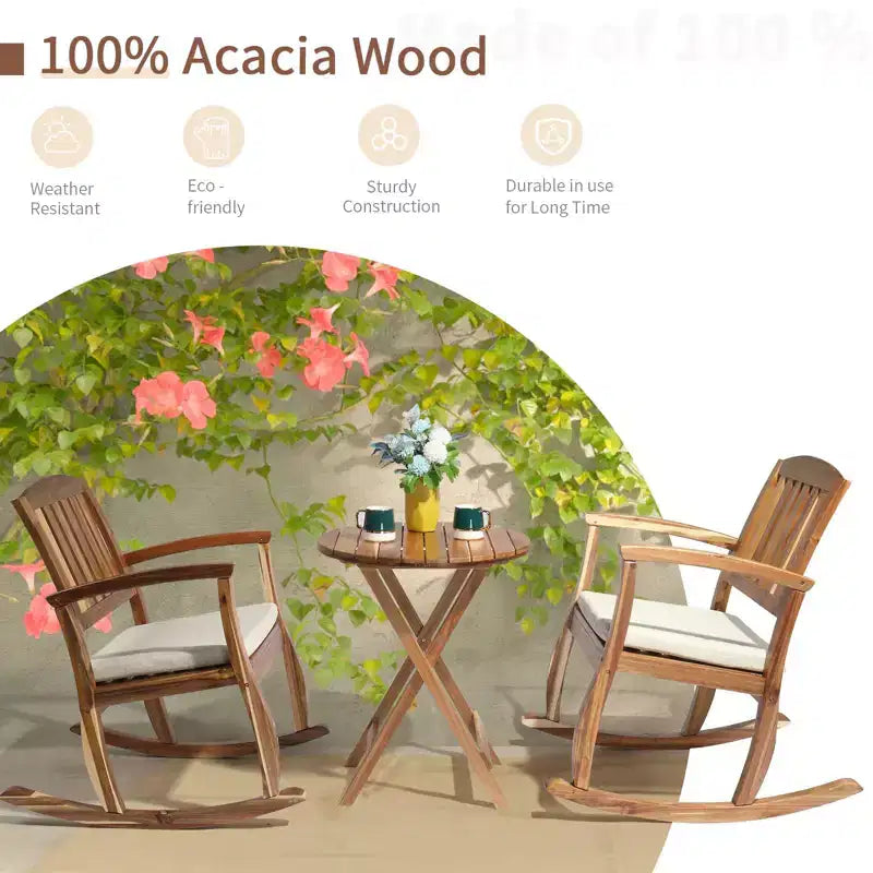 36 in. Acacia Wood Outdoor Rocking Chair with Cushion