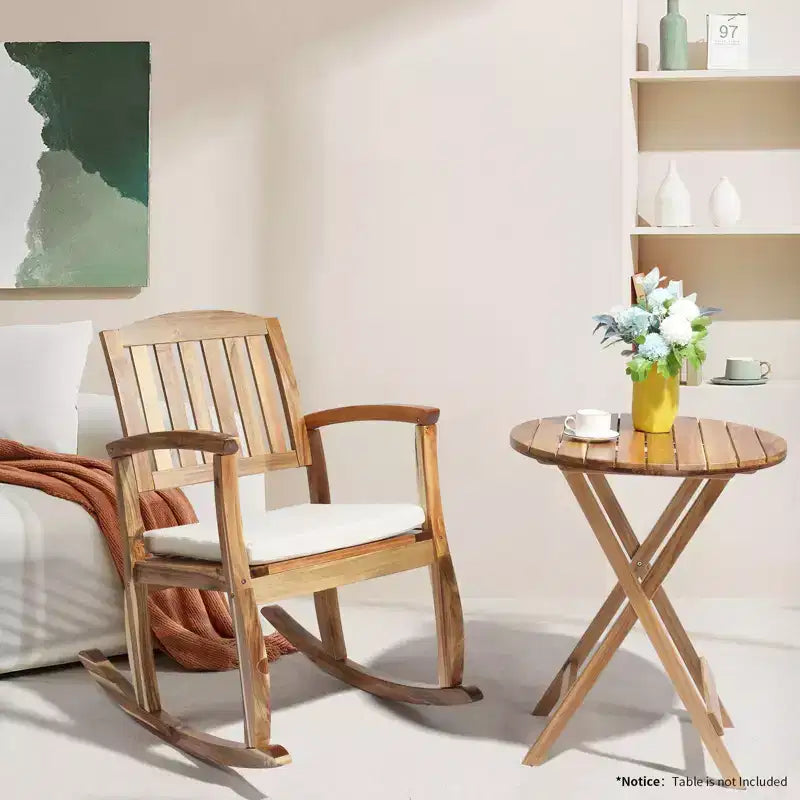 36 in. Acacia Wood Outdoor Rocking Chair with Cushion