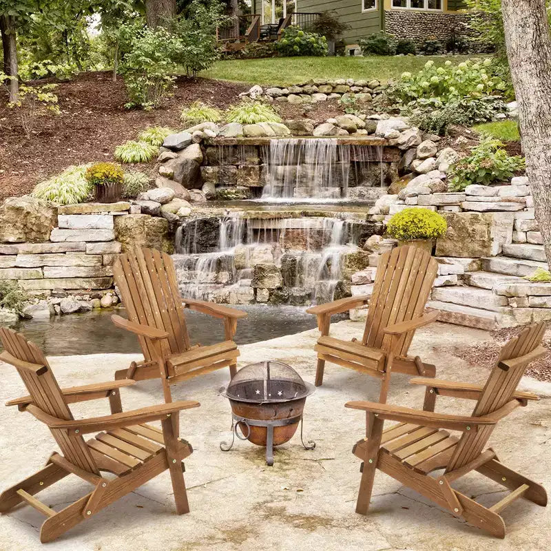 CLIHOME Set of 2 Folding Adirondack Chair, Solid Wood Lounge Patio Chair for Garden Outdoor