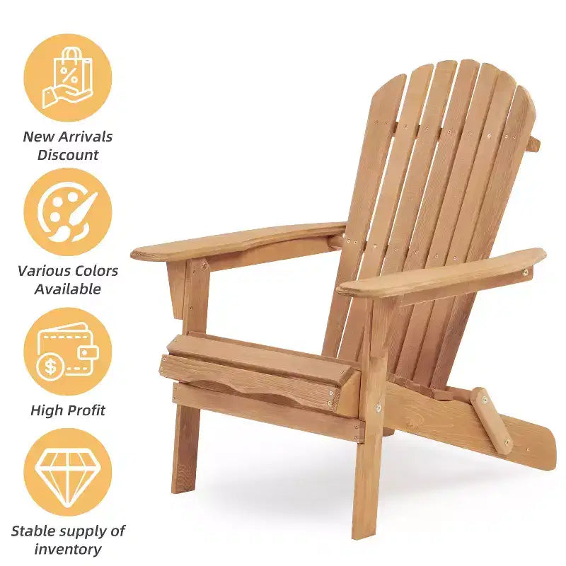 CLIHOME Set of 2 Folding Adirondack Chair, Solid Wood Lounge Patio Chair for Garden Outdoor