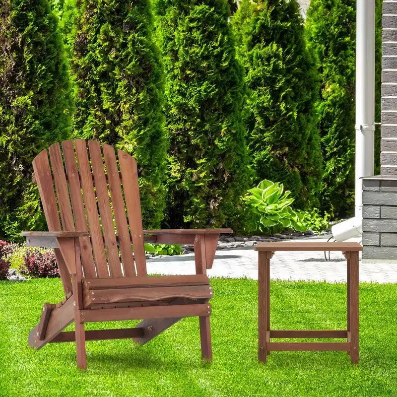 CLIHOME Set of 2 Folding Adirondack Chair, Solid Wood Lounge Patio Chair for Garden Outdoor