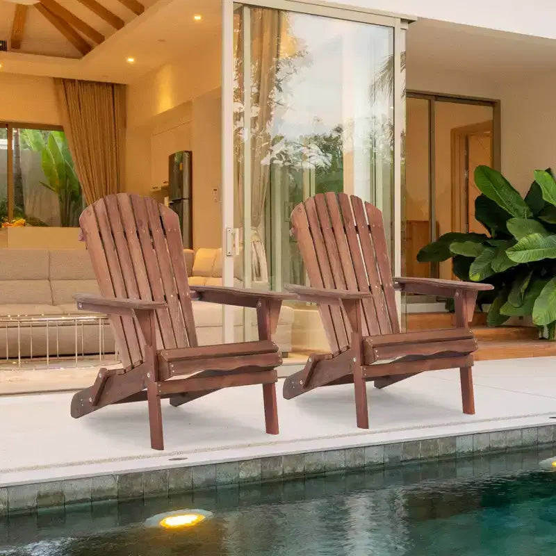 CLIHOME Set of 2 Folding Adirondack Chair, Solid Wood Lounge Patio Chair for Garden Outdoor