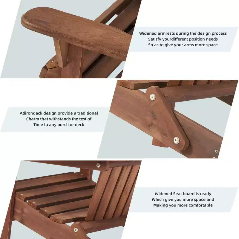 CLIHOME Set of 2 Folding Adirondack Chair, Solid Wood Lounge Patio Chair for Garden Outdoor