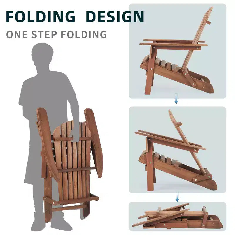 CLIHOME Set of 2 Folding Adirondack Chair, Solid Wood Lounge Patio Chair for Garden Outdoor
