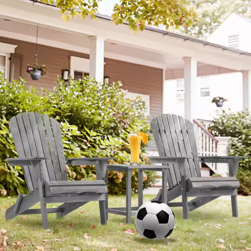 CLIHOME Set of 2 Folding Adirondack Chair, Solid Wood Lounge Patio Chair for Garden Outdoor