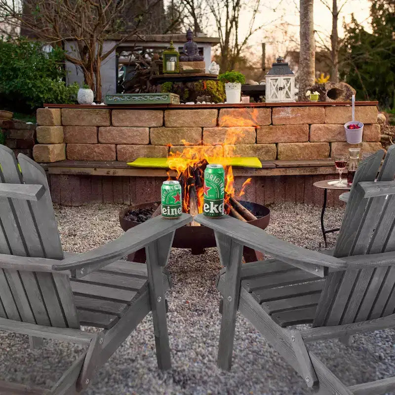 CLIHOME Set of 2 Folding Adirondack Chair, Solid Wood Lounge Patio Chair for Garden Outdoor