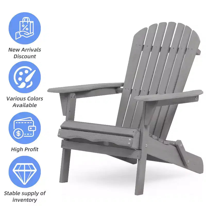 CLIHOME Set of 2 Folding Adirondack Chair, Solid Wood Lounge Patio Chair for Garden Outdoor