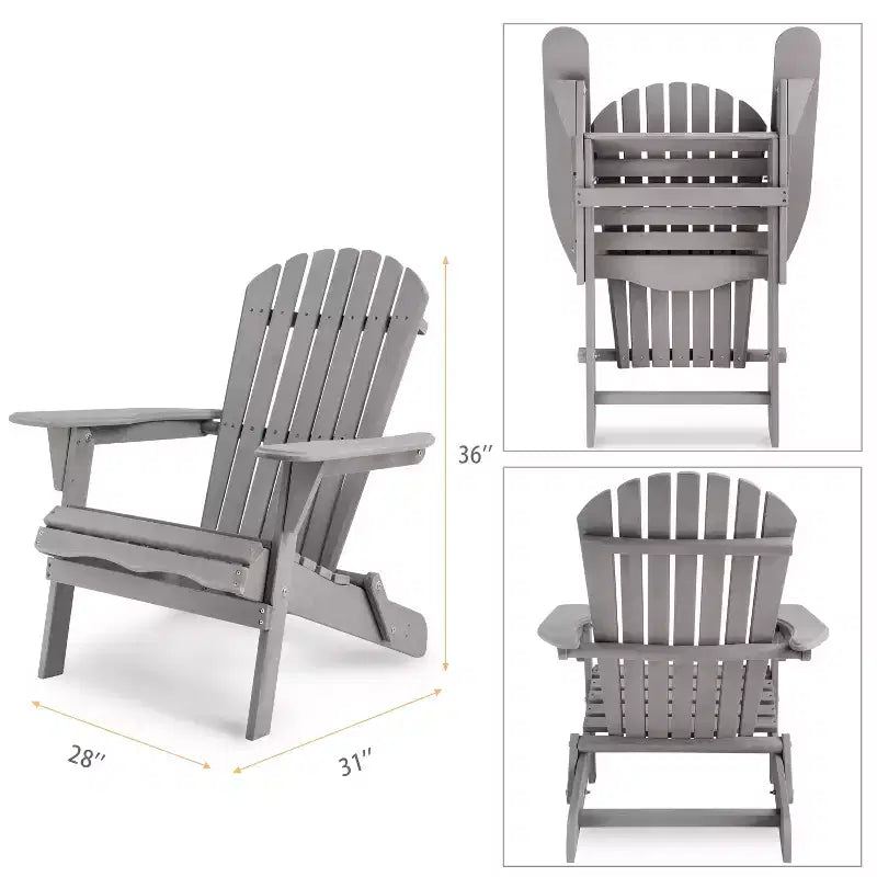 CLIHOME Set of 2 Folding Adirondack Chair, Solid Wood Lounge Patio Chair for Garden Outdoor