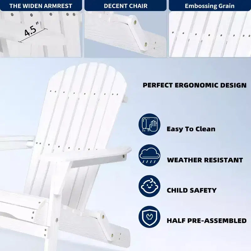 CLIHOME Set of 2 Folding Adirondack Chair, Solid Wood Lounge Patio Chair for Garden Outdoor