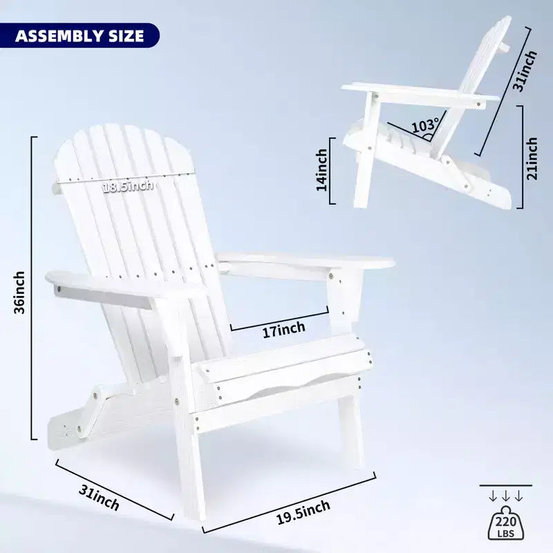 CLIHOME Set of 2 Folding Adirondack Chair, Solid Wood Lounge Patio Chair for Garden Outdoor