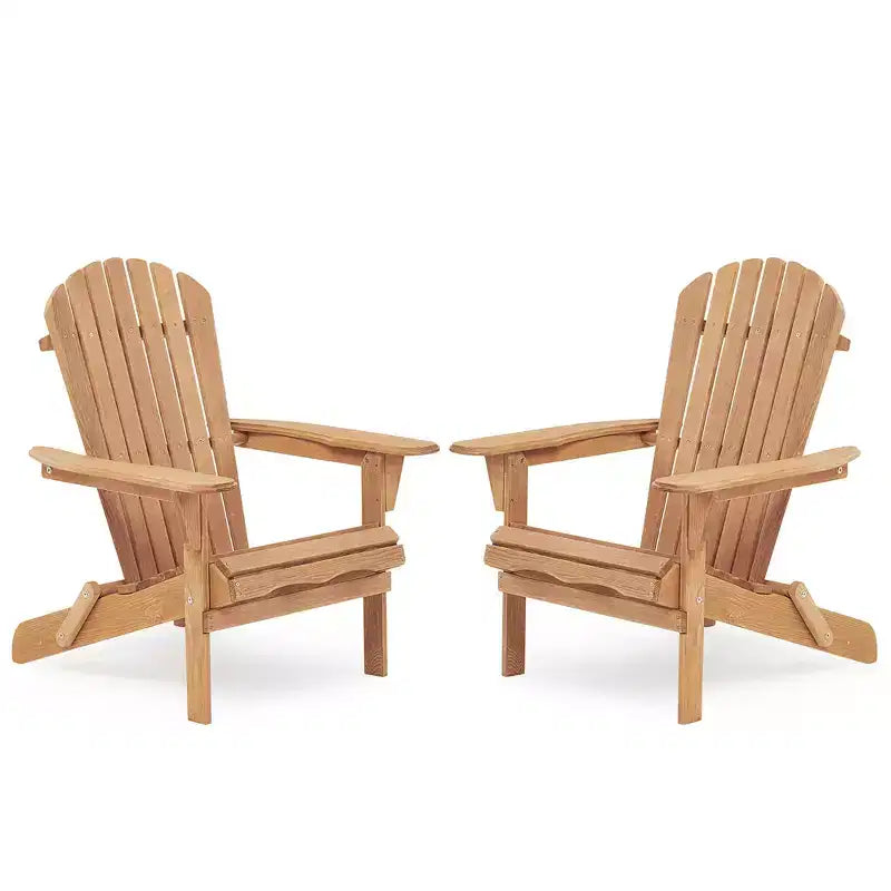 CLIHOME Set of 2 Folding Adirondack Chair, Solid Wood Lounge Patio Chair for Garden Outdoor
