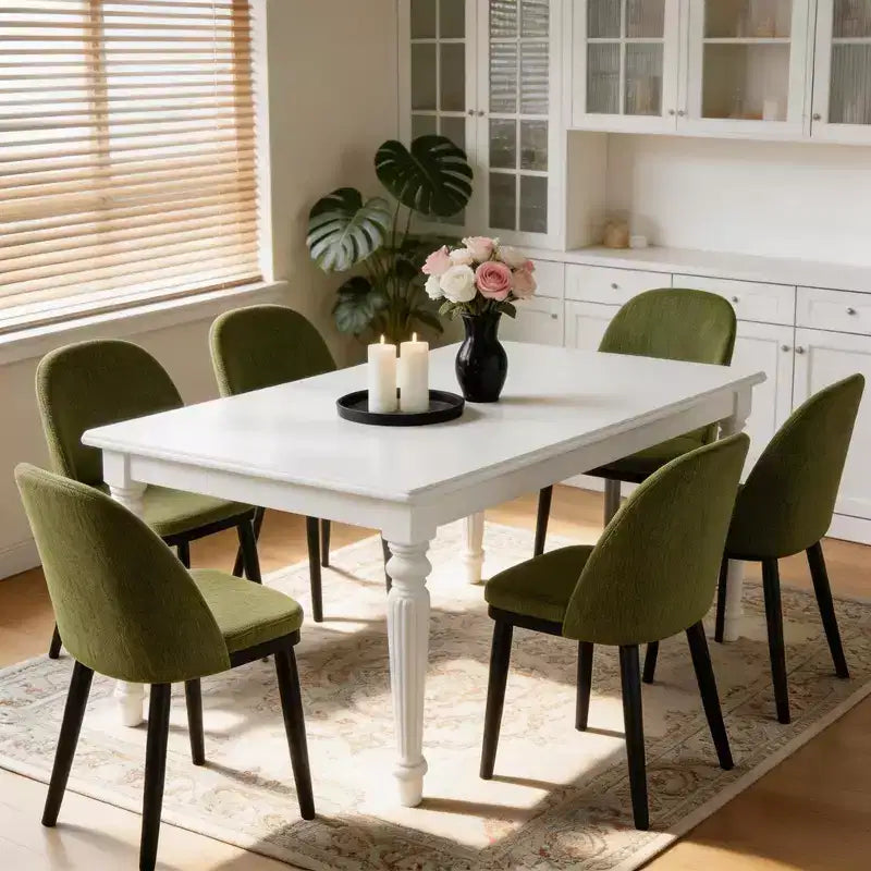 Mid Century Dining Chair Set of 6, Linen Upholstered Kitchen Chair with Thick Cushions Seat and Curved Backrest, Wood Frame Accent Chair