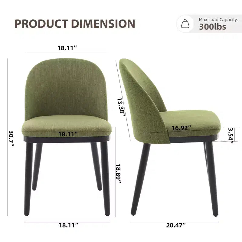 Mid Century Dining Chair Set of 6, Linen Upholstered Kitchen Chair with Thick Cushions Seat and Curved Backrest, Wood Frame Accent Chair