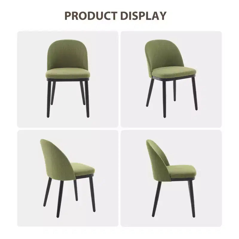 Mid Century Dining Chair Set of 6, Linen Upholstered Kitchen Chair with Thick Cushions Seat and Curved Backrest, Wood Frame Accent Chair