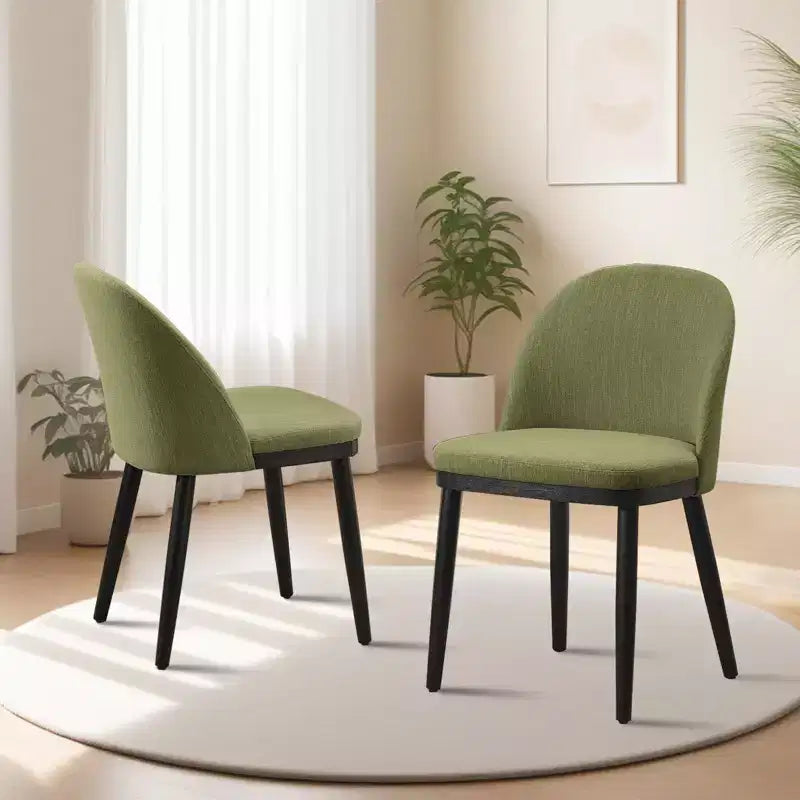 Mid Century Dining Chair Set of 6, Linen Upholstered Kitchen Chair with Thick Cushions Seat and Curved Backrest, Wood Frame Accent Chair