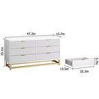 Coolmee 6 Drawers Dresser for Bedroom, Chest of Drawers, Modern Wood Dressers with Gold Metal Handles for Hallway, Entryway