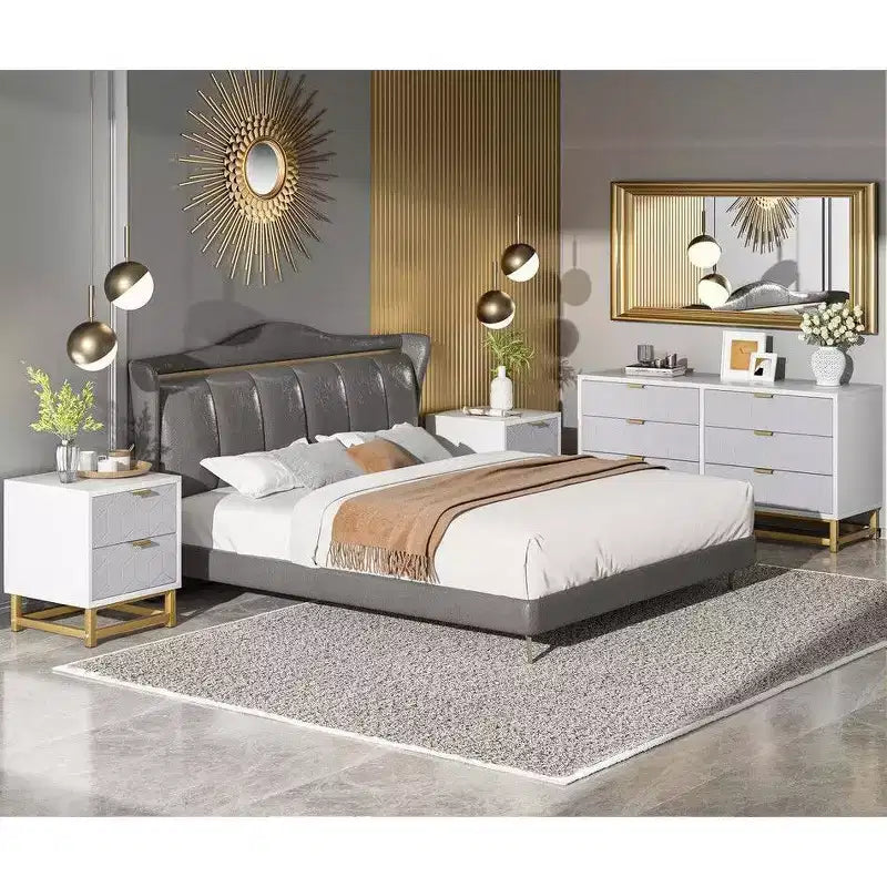 Coolmee 6 Drawers Dresser for Bedroom, Chest of Drawers, Modern Wood Dressers with Gold Metal Handles for Hallway, Entryway