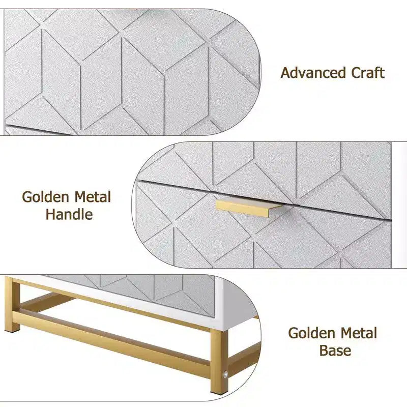 Coolmee 6 Drawers Dresser for Bedroom, Chest of Drawers, Modern Wood Dressers with Gold Metal Handles for Hallway, Entryway