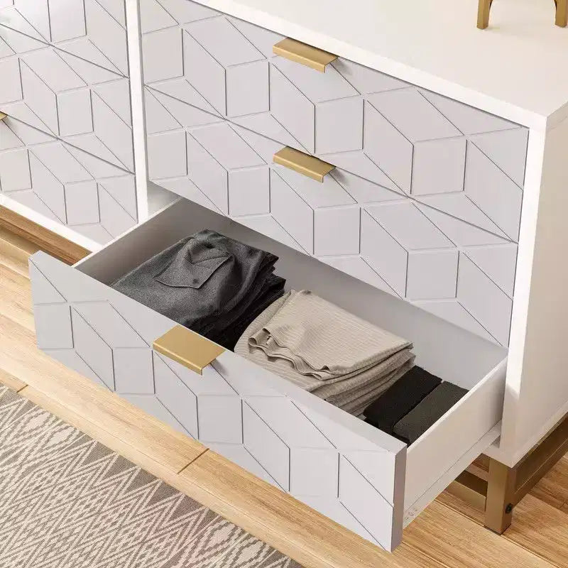 Coolmee 6 Drawers Dresser for Bedroom, Chest of Drawers, Modern Wood Dressers with Gold Metal Handles for Hallway, Entryway