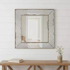 HomeRoots 18 Brown Square Metal Framed Antiqued Glass Accent Mirror