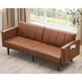 75 Mid-Century Modern Futon Sofa Bed - Convertible PU Leather Sleeper with Adjustable Backrest