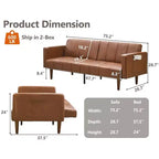 75 Divano letto futon moderno di metà secolo - Divano letto convertibile in pelle PU con schienale regolabile