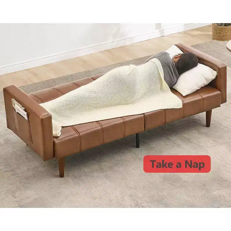 75 Divano letto futon moderno di metà secolo - Divano letto convertibile in pelle PU con schienale regolabile