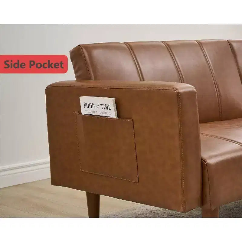 75 Divano letto futon moderno di metà secolo - Divano letto convertibile in pelle PU con schienale regolabile