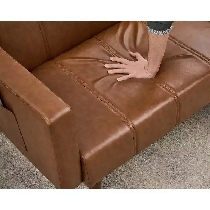 75 Divano letto futon moderno di metà secolo - Divano letto convertibile in pelle PU con schienale regolabile