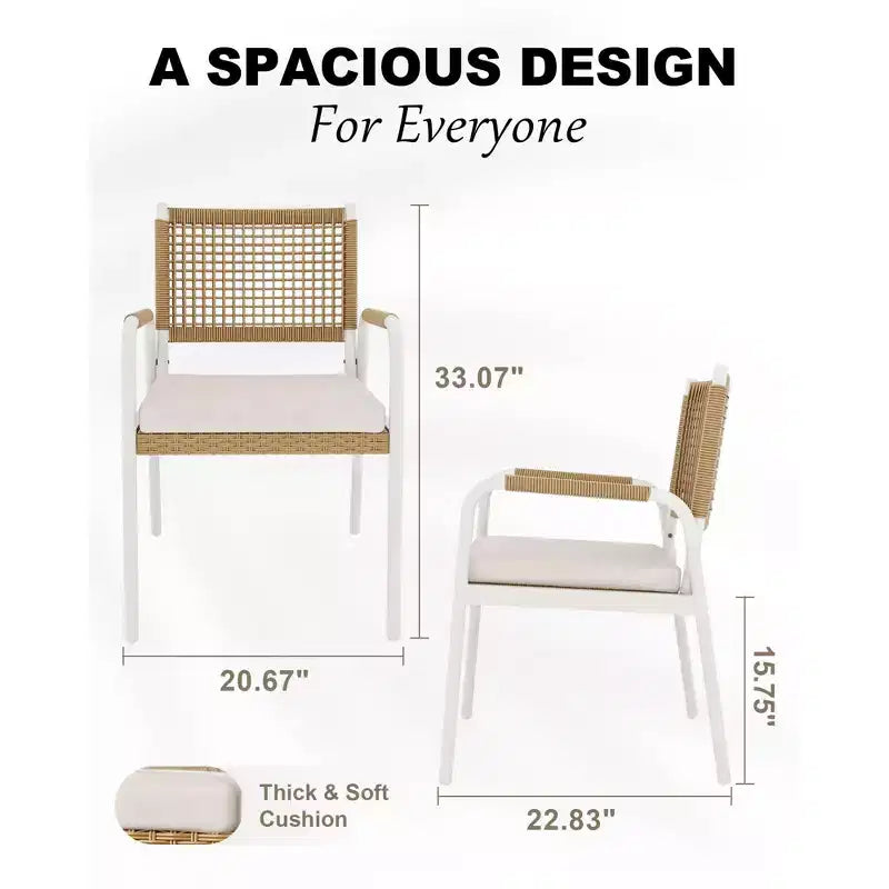 Outdoor Patio Dining Chairs Set of 4, Wicker Chairs with Cushions Armrest,Metal Frame for Garden, Porch, Lawn and Poolside