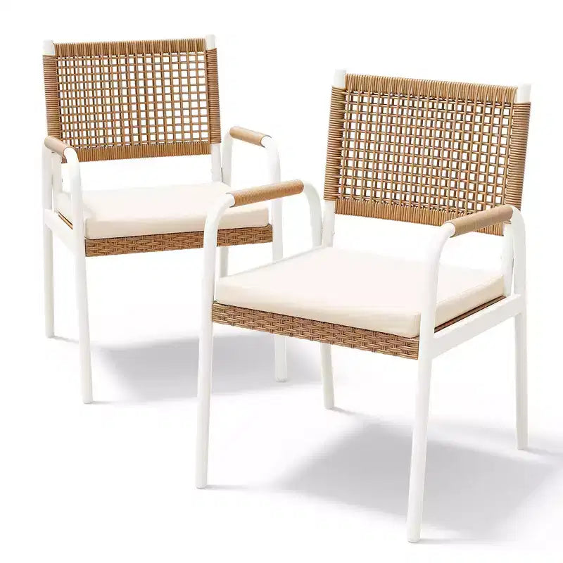 Outdoor Patio Dining Chairs Set of 4, Wicker Chairs with Cushions Armrest,Metal Frame for Garden, Porch, Lawn and Poolside