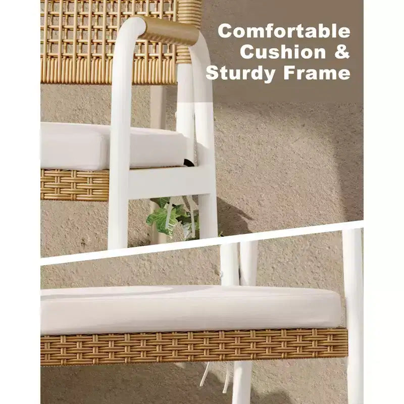 Outdoor Patio Dining Chairs Set of 4, Wicker Chairs with Cushions Armrest,Metal Frame for Garden, Porch, Lawn and Poolside