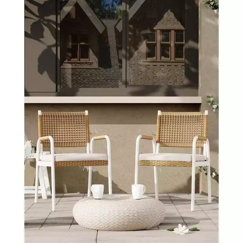 Outdoor Patio Dining Chairs Set of 4, Wicker Chairs with Cushions Armrest,Metal Frame for Garden, Porch, Lawn and Poolside
