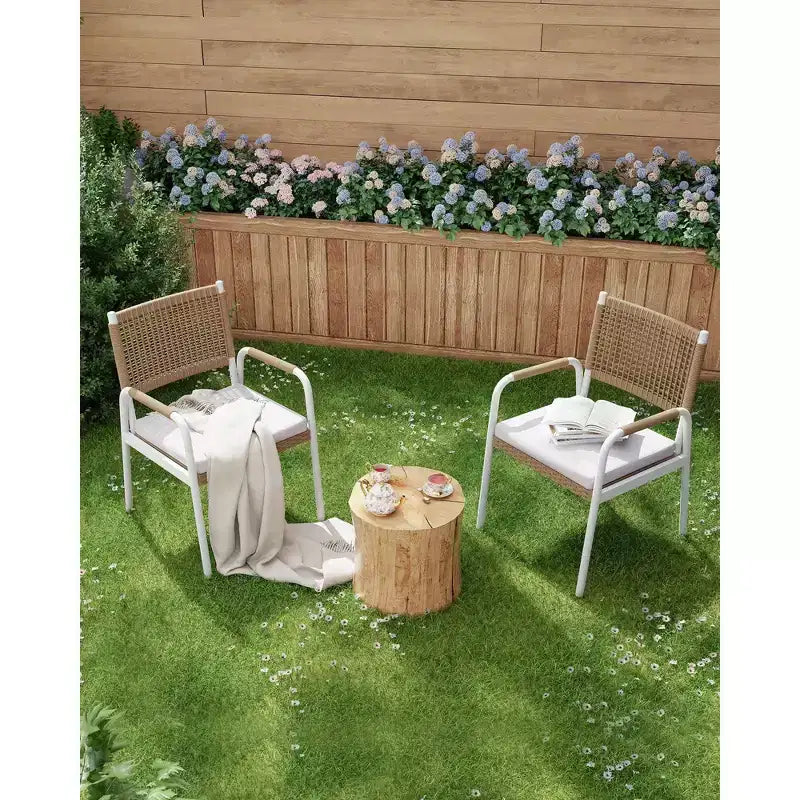 Outdoor Patio Dining Chairs Set of 4, Wicker Chairs with Cushions Armrest,Metal Frame for Garden, Porch, Lawn and Poolside
