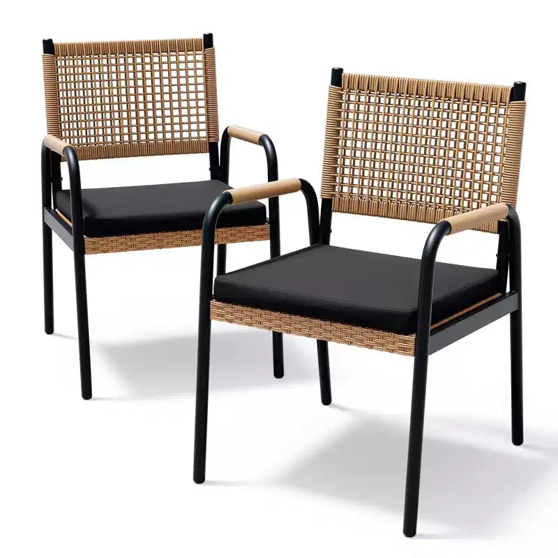 Outdoor Patio Dining Chairs Set of 4, Wicker Chairs with Cushions Armrest,Metal Frame for Garden, Porch, Lawn and Poolside