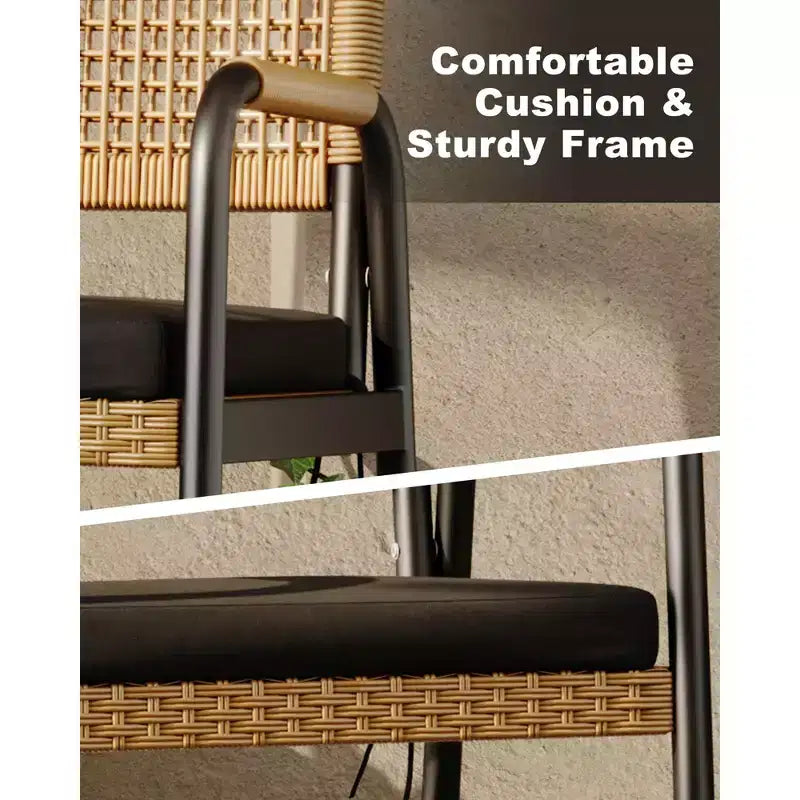 Outdoor Patio Dining Chairs Set of 4, Wicker Chairs with Cushions Armrest,Metal Frame for Garden, Porch, Lawn and Poolside