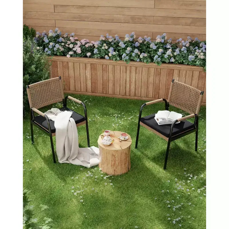 Outdoor Patio Dining Chairs Set of 4, Wicker Chairs with Cushions Armrest,Metal Frame for Garden, Porch, Lawn and Poolside