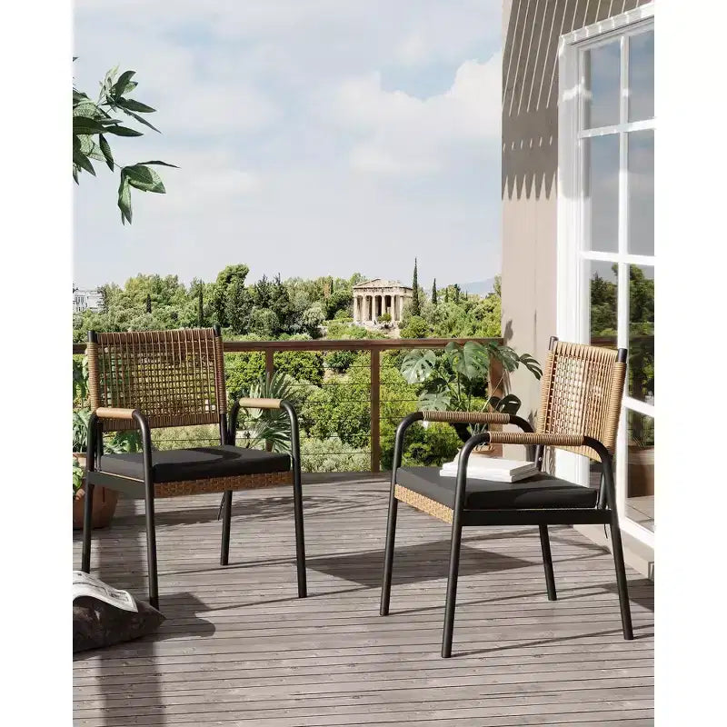 Outdoor Patio Dining Chairs Set of 4, Wicker Chairs with Cushions Armrest,Metal Frame for Garden, Porch, Lawn and Poolside