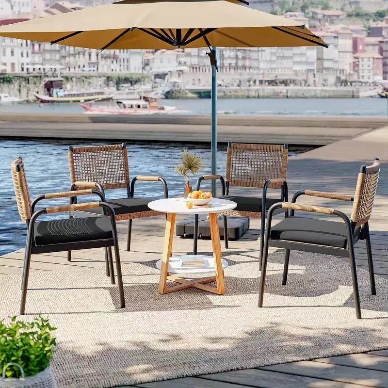Outdoor Patio Dining Chairs Set of 4, Wicker Chairs with Cushions Armrest,Metal Frame for Garden, Porch, Lawn and Poolside