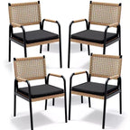 Outdoor Patio Dining Chairs Set of 4, Wicker Chairs with Cushions Armrest,Metal Frame for Garden, Porch, Lawn and Poolside