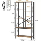 Industrial Bookshelf Vintage Bookcase with Storage Tall Standing Bookshelves Metal Frame Open Display Racks Unique Book Shelf