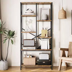 Industrial Bookshelf Vintage Bookcase with Storage Tall Standing Bookshelves Metal Frame Open Display Racks Unique Book Shelf