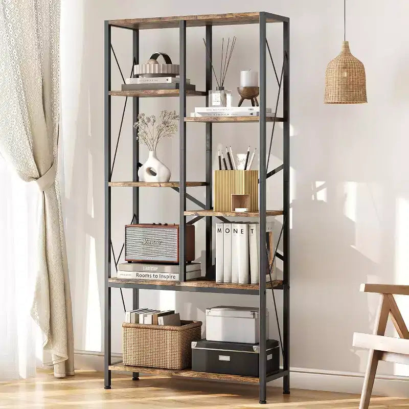 Industrial Bookshelf Vintage Bookcase with Storage Tall Standing Bookshelves Metal Frame Open Display Racks Unique Book Shelf